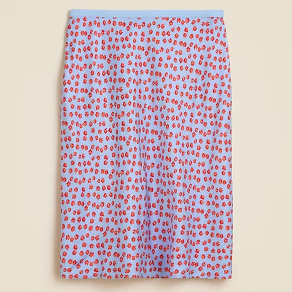 J. Crew Gwen knee-length slip skirt in blue and red summer fields print. 🌸 - Picture 4 of 8
